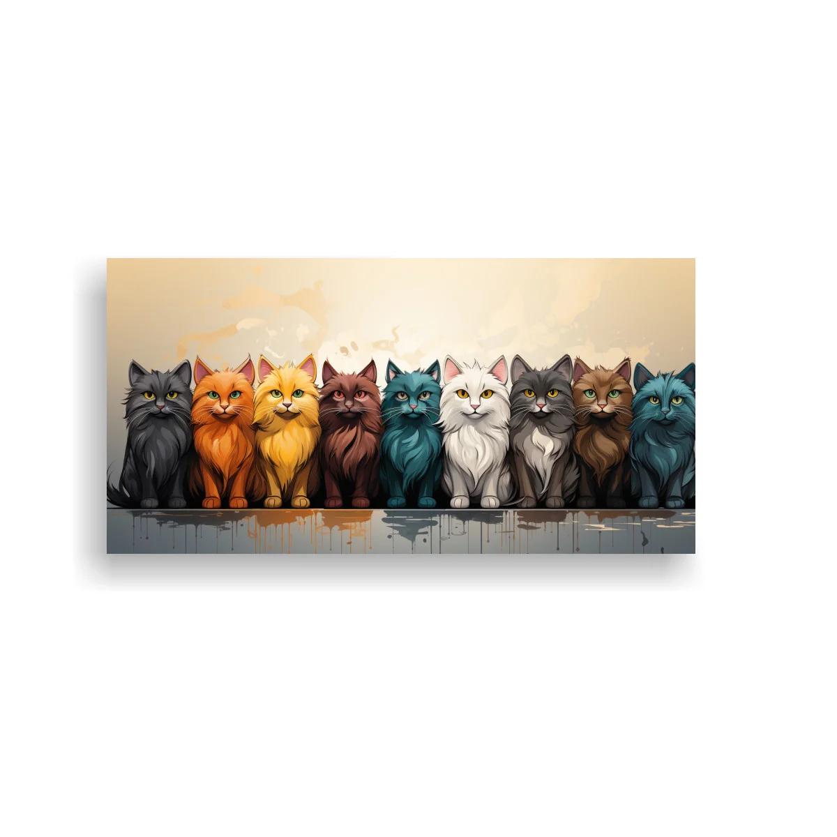 Cuadro fila de gatos sentados con salpicaduras de pintura — imagen principal