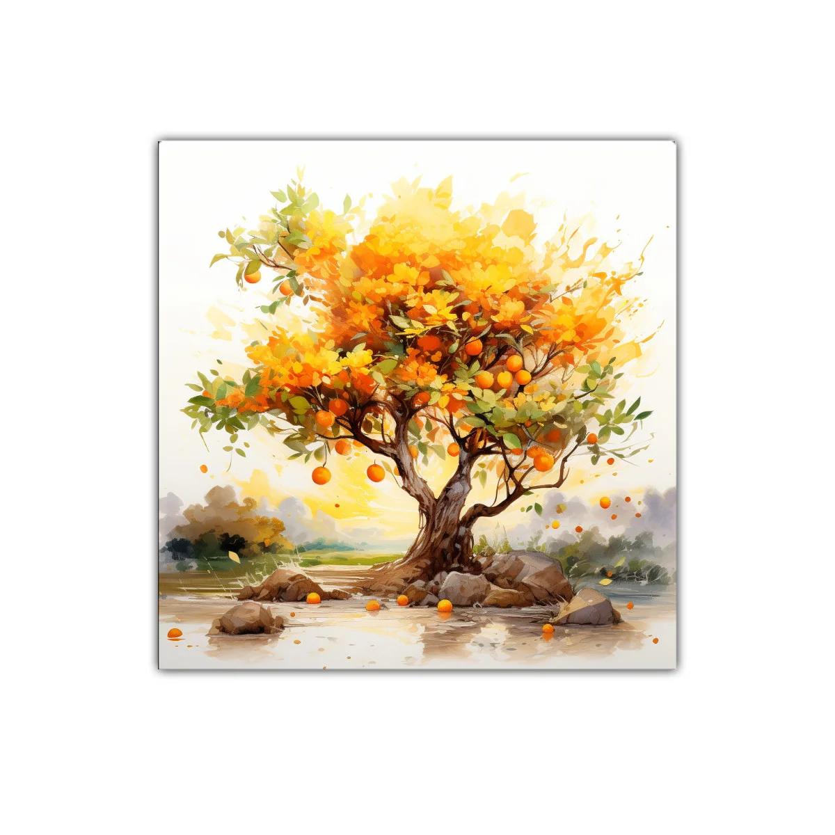 Árbol de naranjas iluminado en vibrantes tonos cálidos — imagen principal