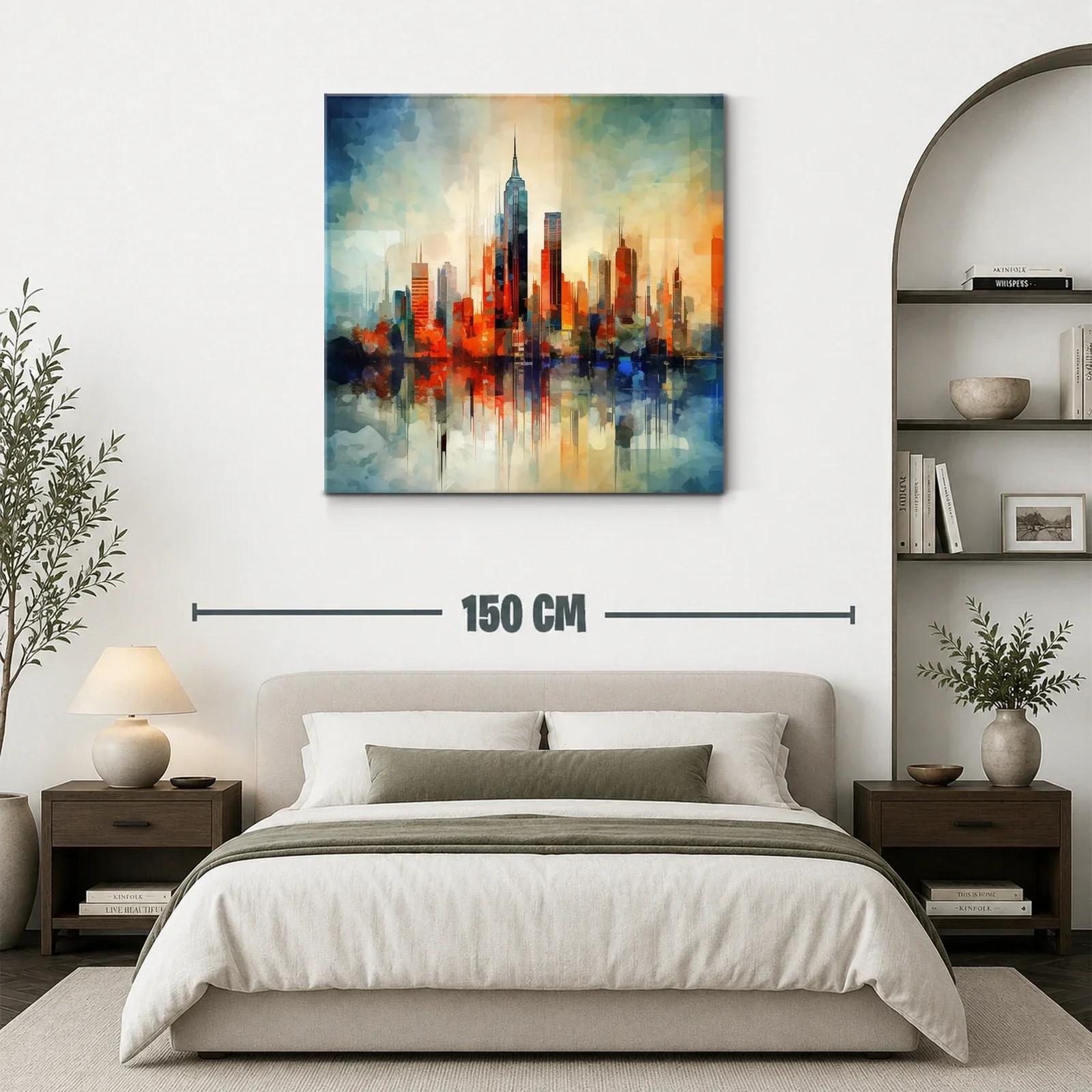Ciudad vibrante al atardecer con reflejos abstractos — miniatura 3