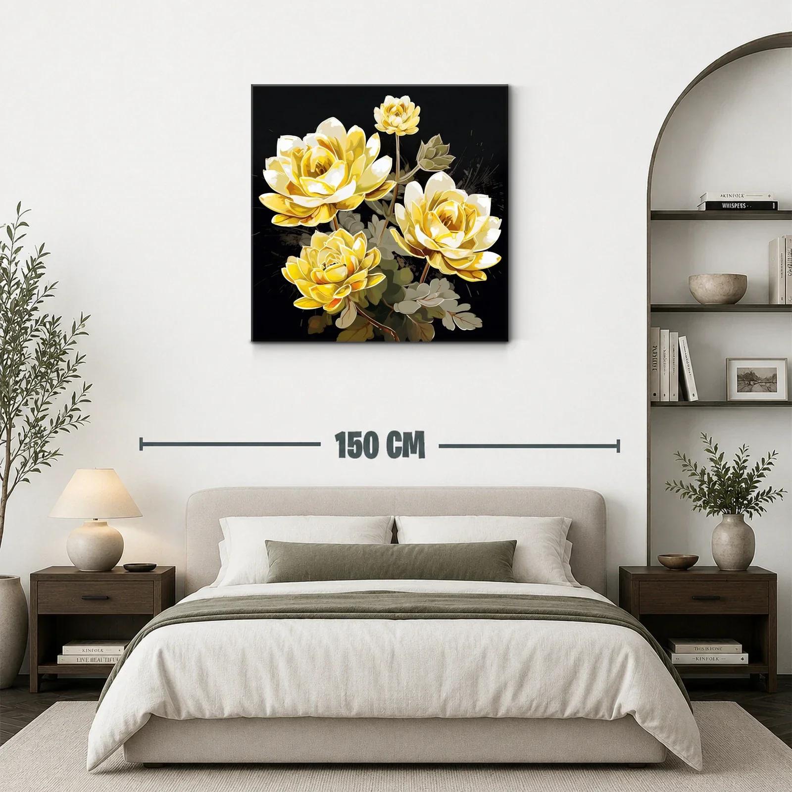 Cuadro floral con elegantes rosas amarillas sobre fondo oscuro — miniatura 3