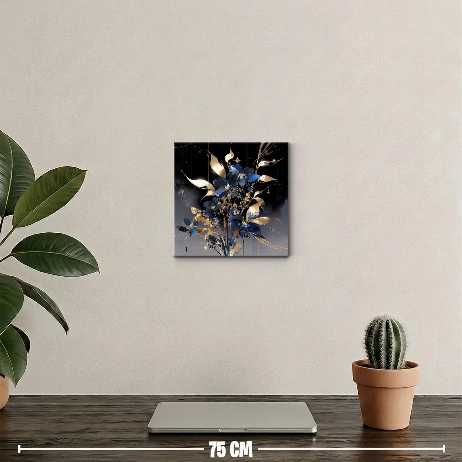 Elegancia floral en tonos azul y dorado para decorar — miniatura 2