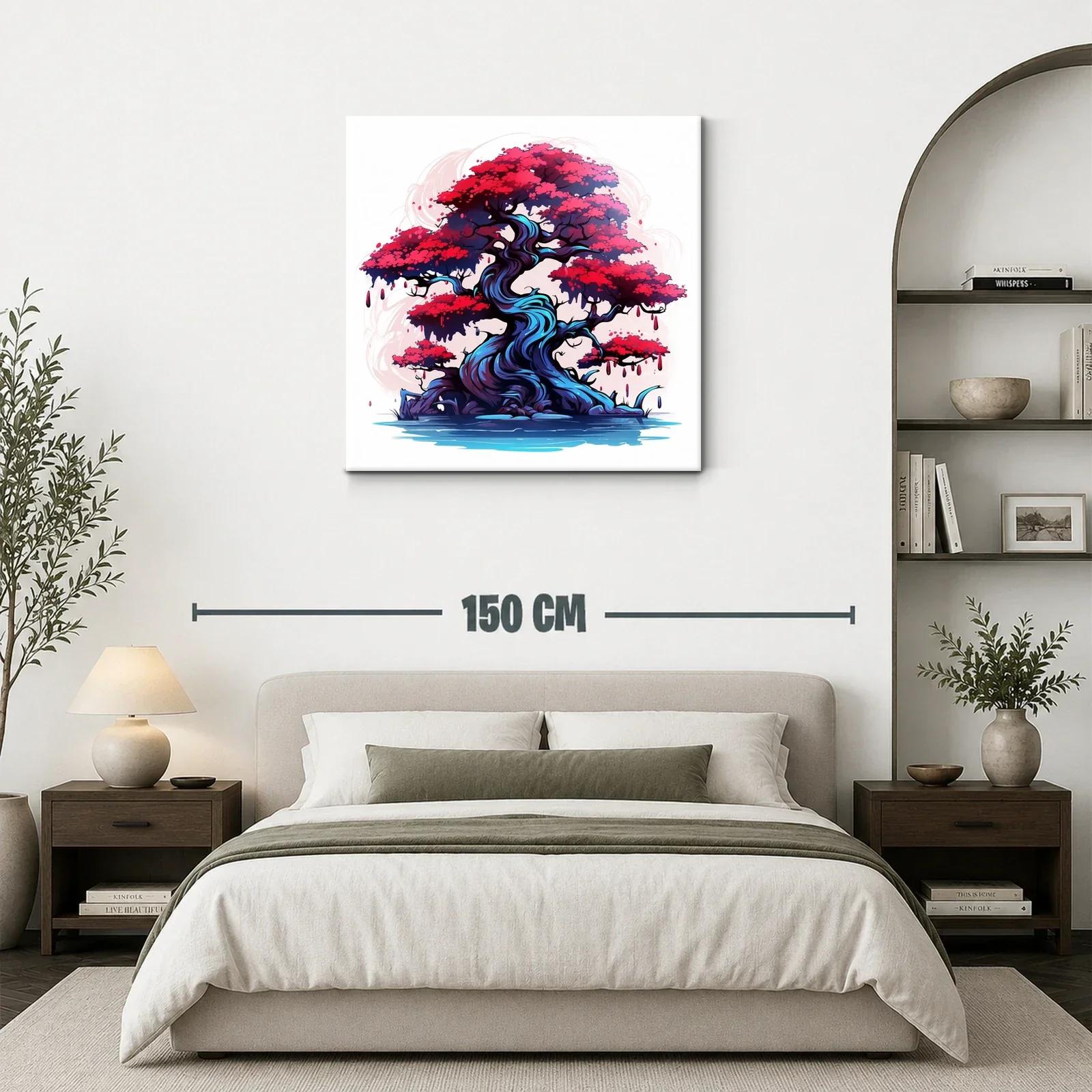 Árbol místico con follaje rojo vibrante y tronco azul intenso — miniatura 3