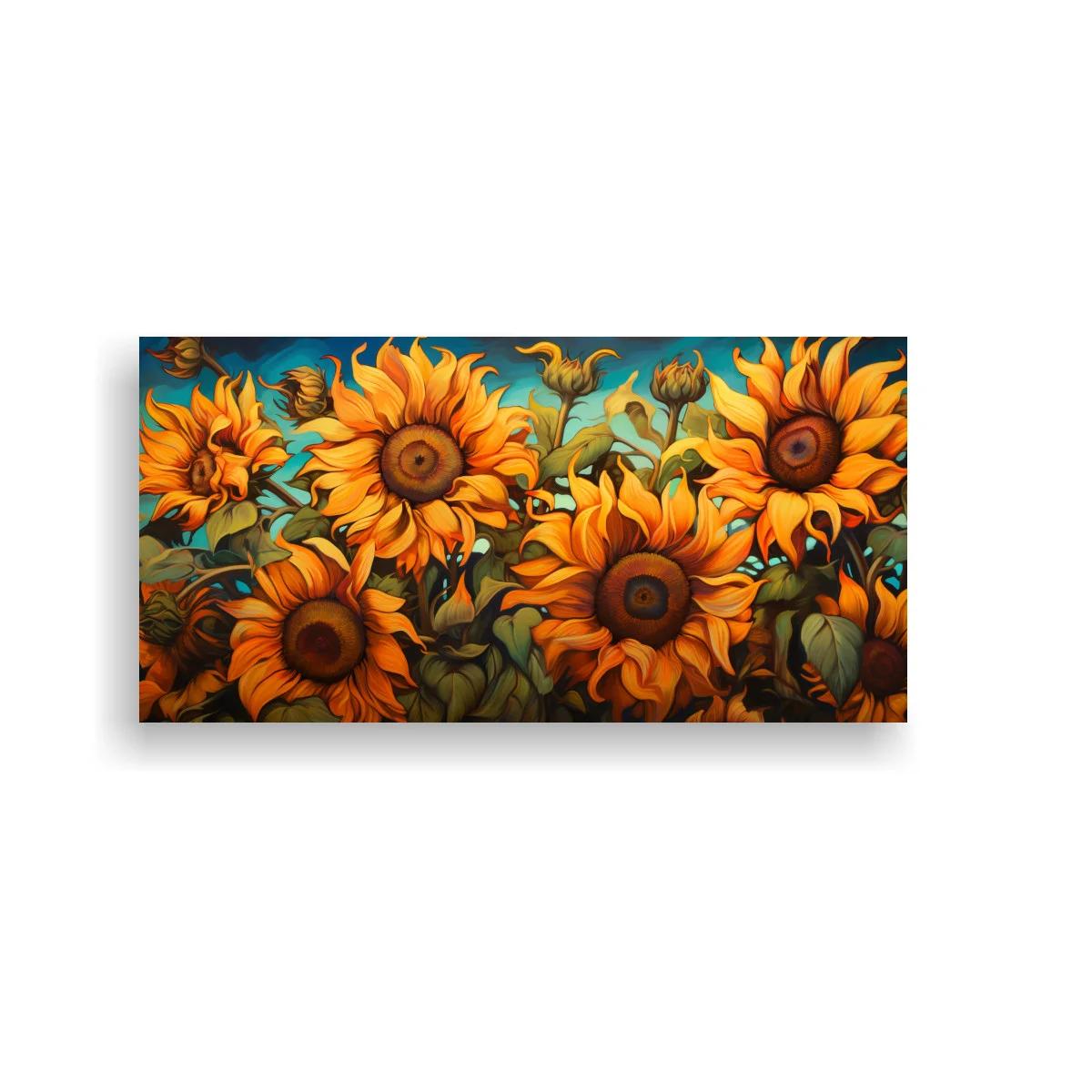 Cuadro girasoles con follaje denso