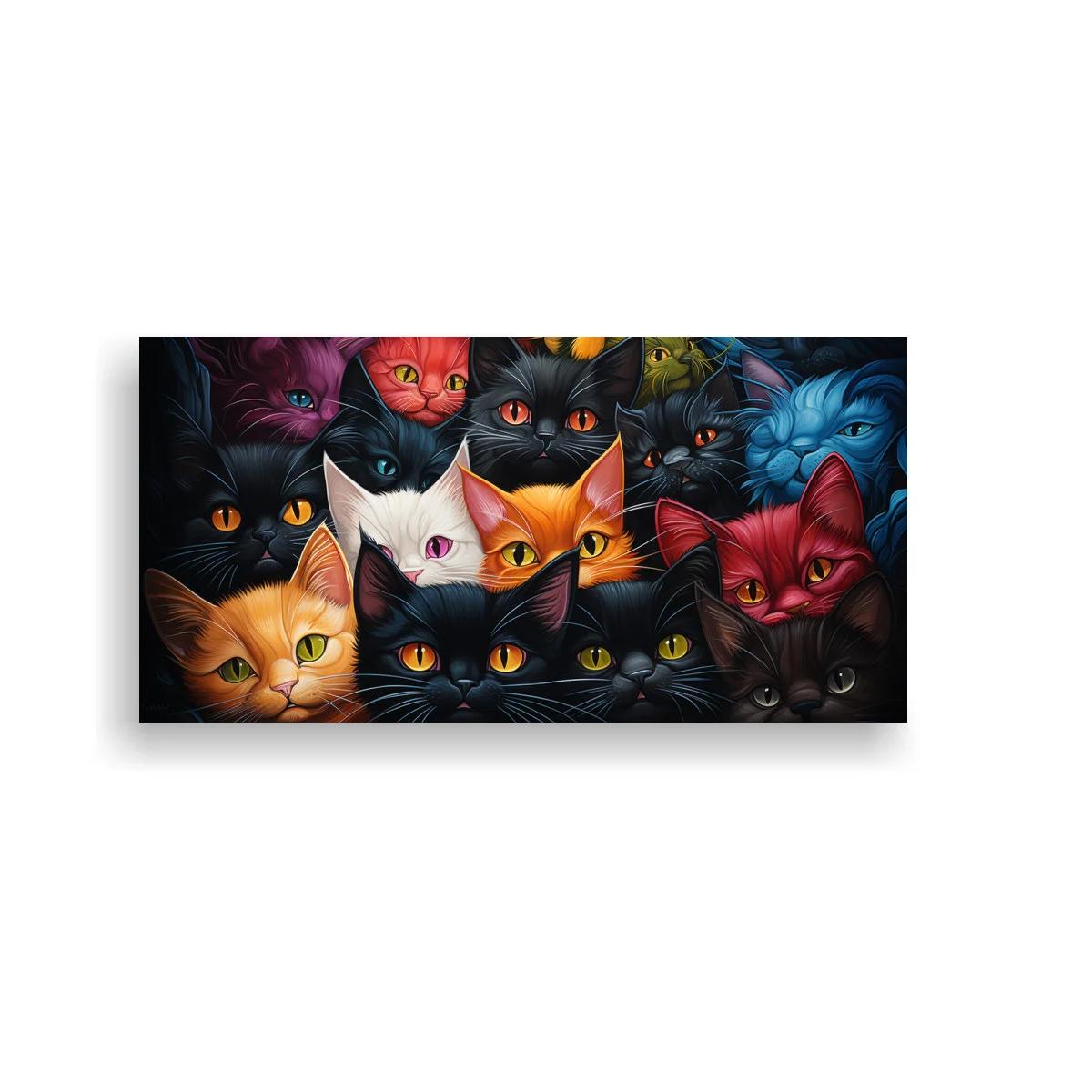 Cuadro grupo de gatos de colores mirando al frente — imagen principal