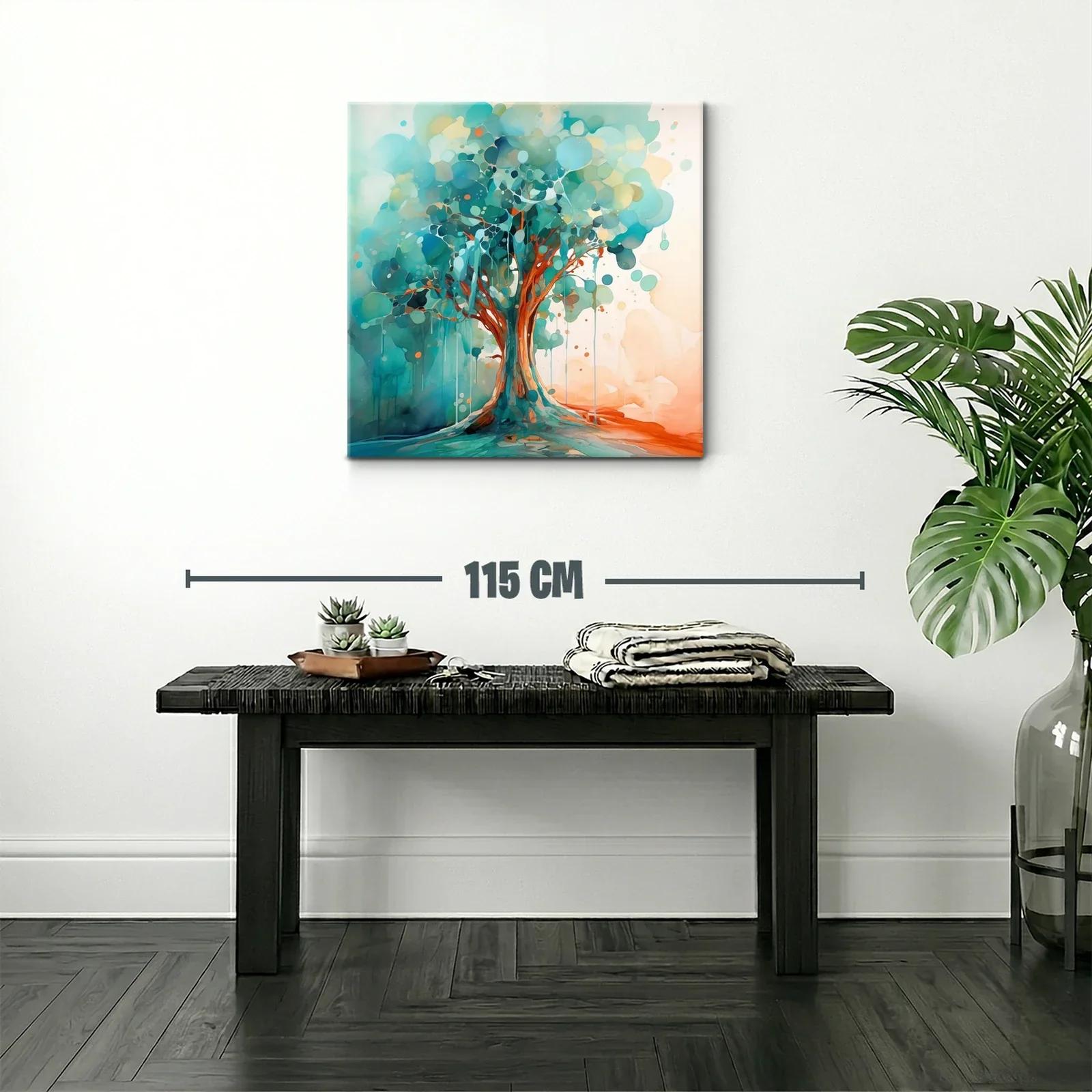 Cuadro moderno con árbol en tonos azules y naranjas vibrantes — miniatura 2