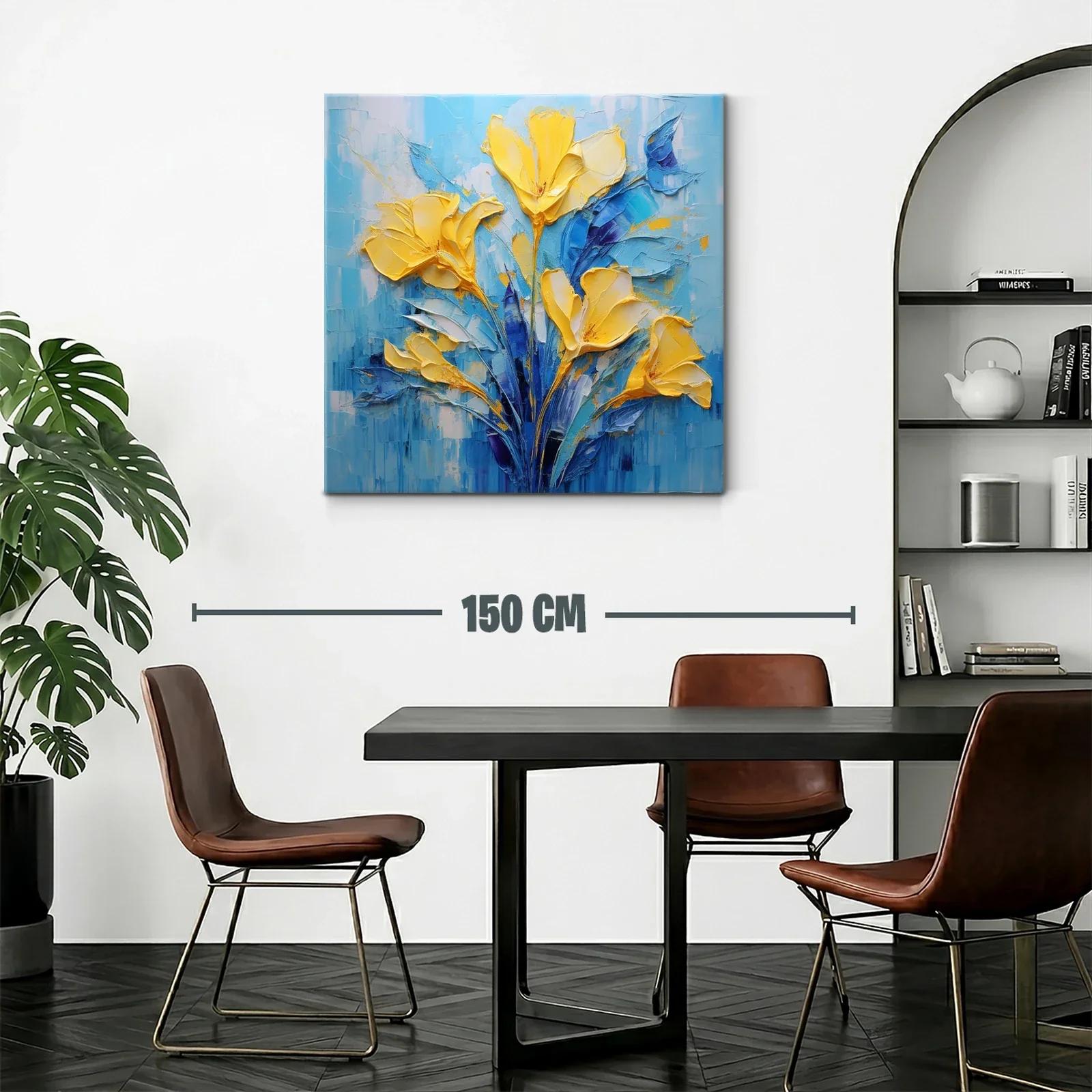 Cuadro floral vibrante con tonos amarillos y azules — miniatura 2