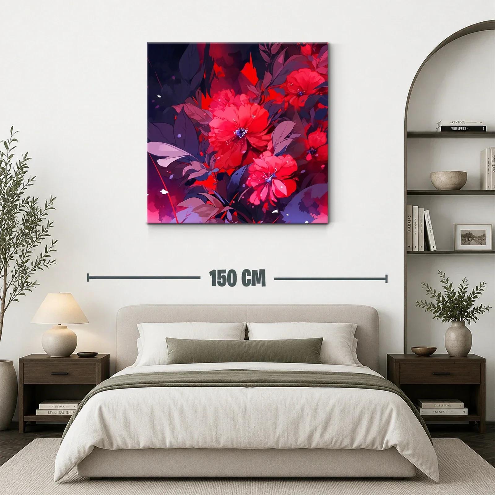 Cuadro floral con vibrantes tonos rojos y follaje oscuro — miniatura 3