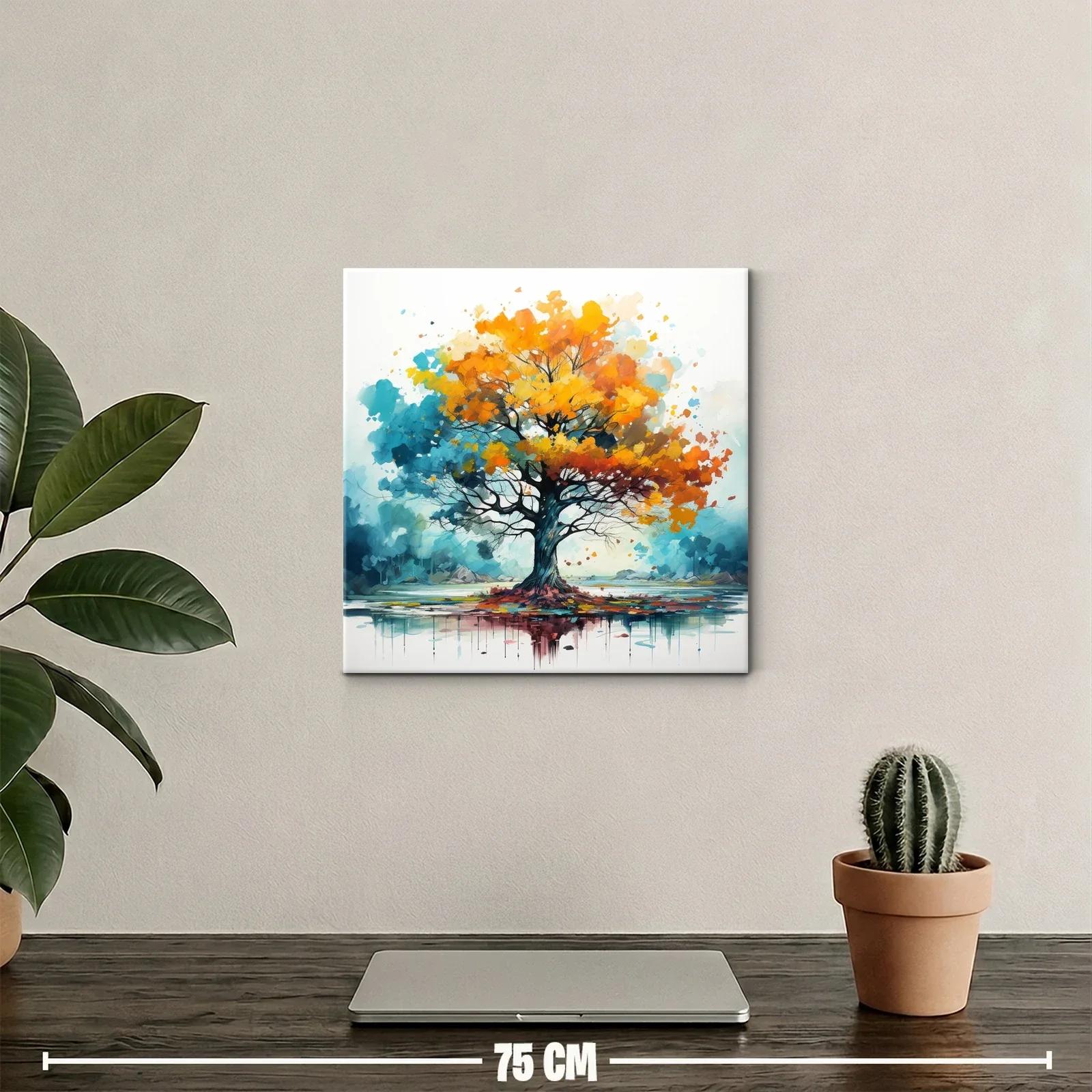 Árbol vibrante con hojas otoñales y reflejo en agua — miniatura 2
