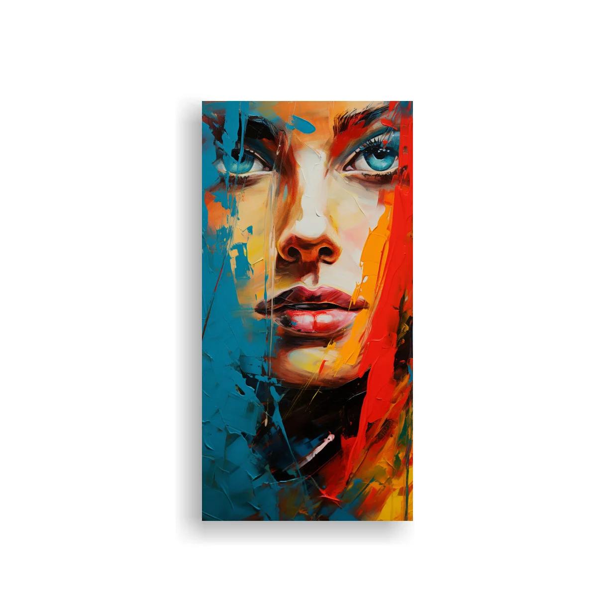 Cuadro rostro de mujer con labios rojos y ojos azules