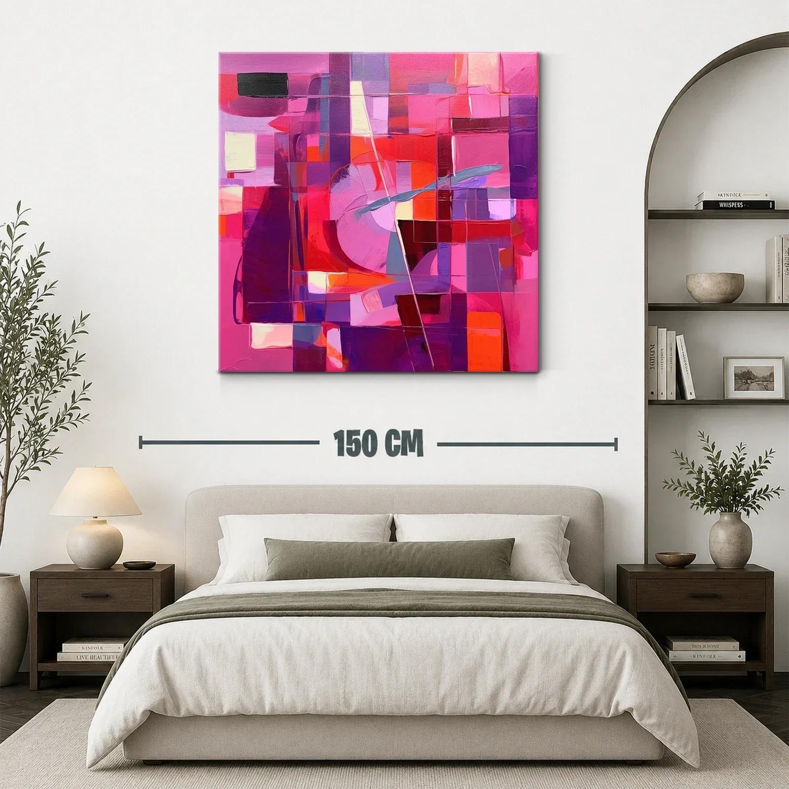 Cuadro Abstracto en Tonos Rosas y Rojos Vibrantes — miniatura 3