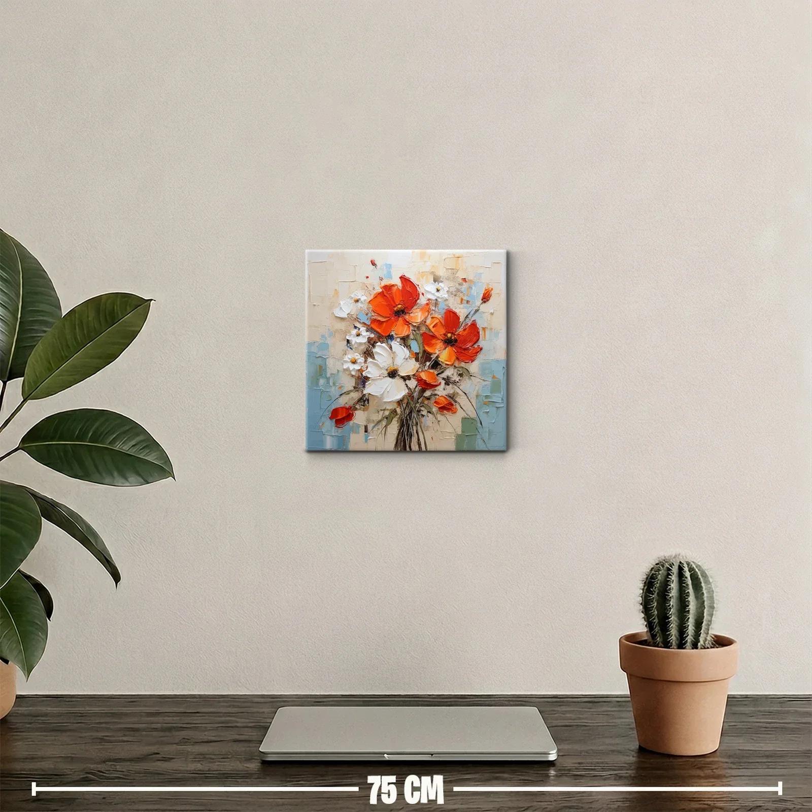 Cuadro decorativo con flores rojas y blancas vibrantes — miniatura 2