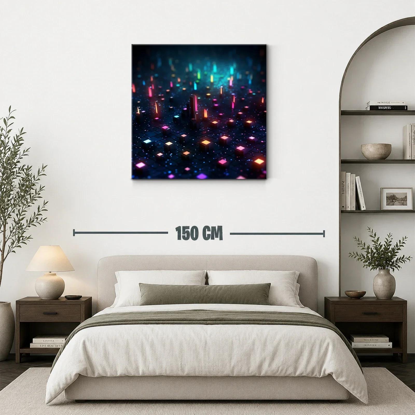 Cuadro abstracto luces de neón sobre fondo oscuro — miniatura 3