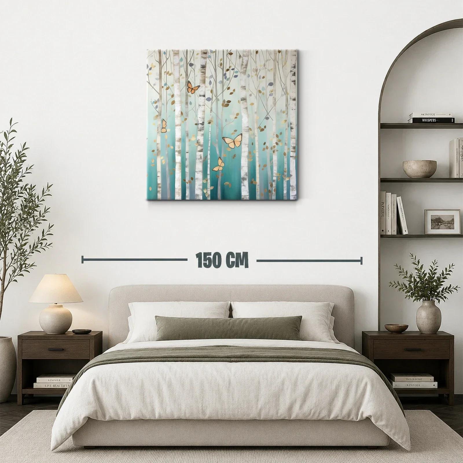 Bosque de abedules con mariposas doradas y azul turquesa — miniatura 3