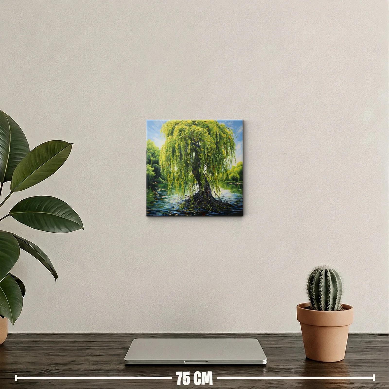 Árbol de sauce sobre lago con follaje vibrante — miniatura 2