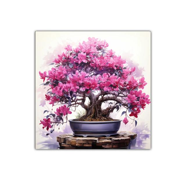 Cuadro decorativo con bonsái de flores rosadas vibrantes