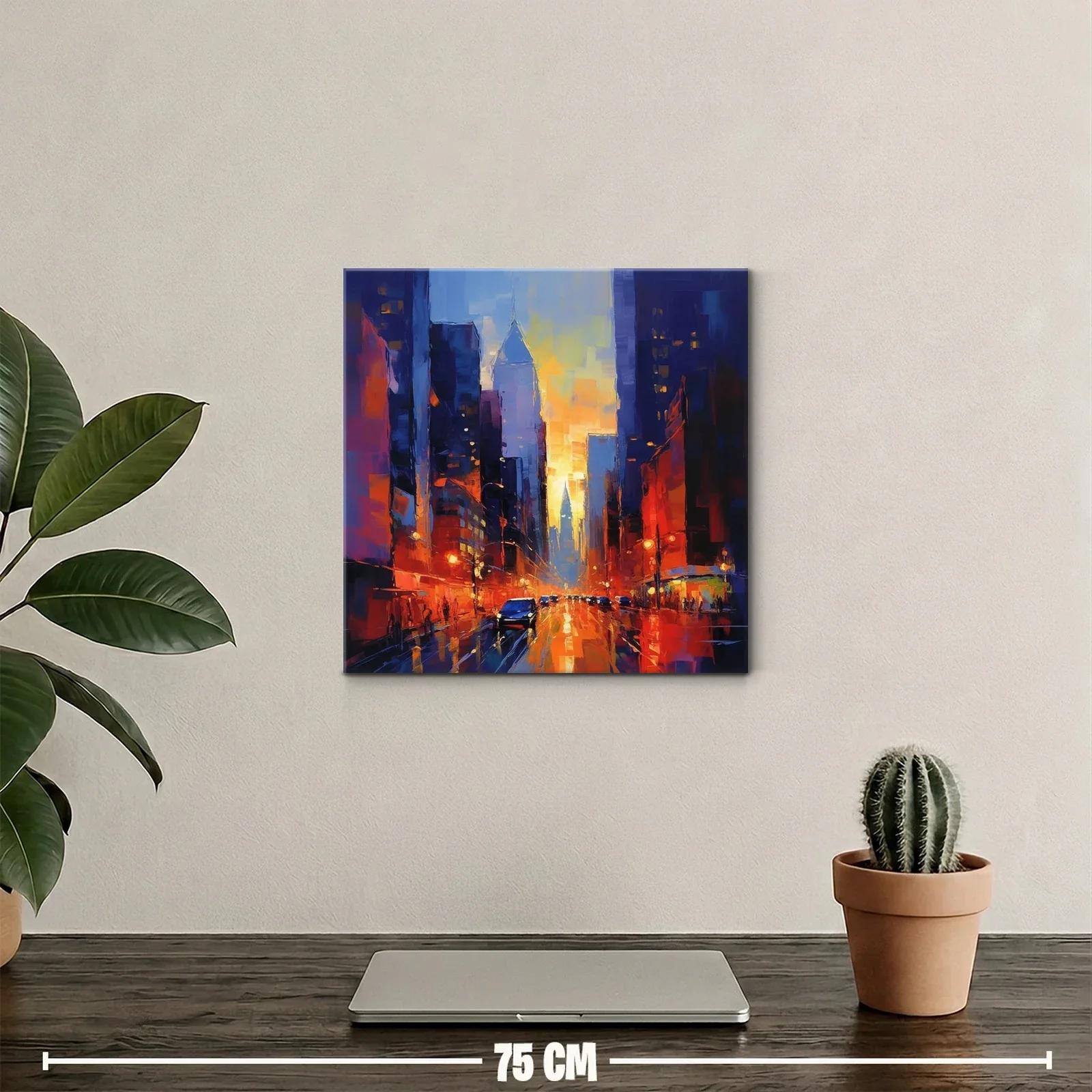 Atardecer vibrante en ciudad iluminada por luces cálidas — miniatura 2