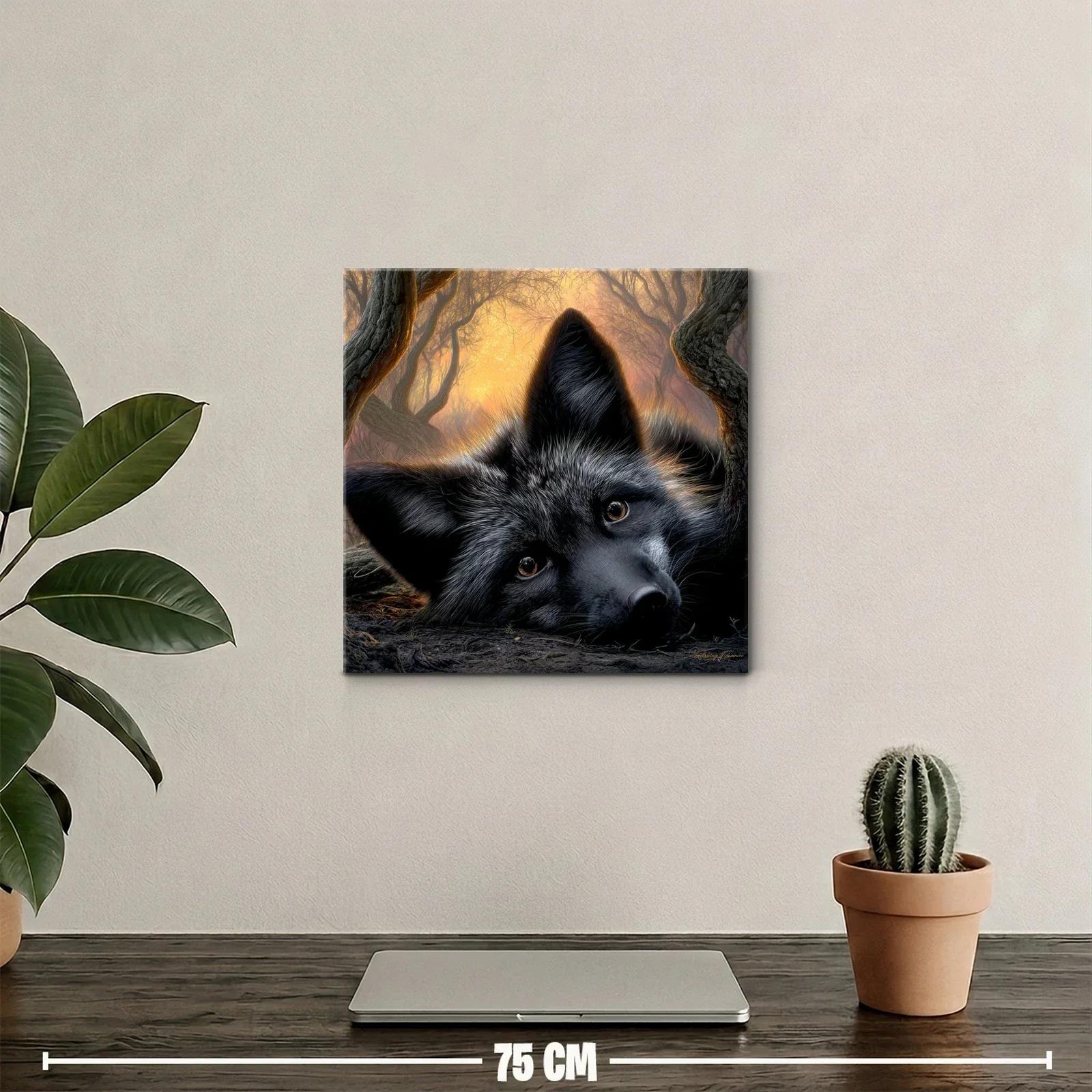 Retrato fascinante de zorro negro en bosque al atardecer — miniatura 2