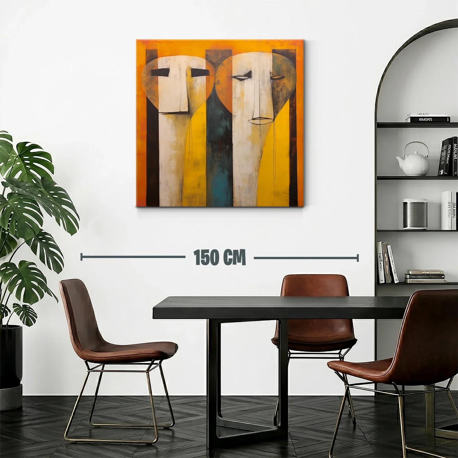 Cuadro contemporáneo con rostros abstractos en tonos cálidos — miniatura 2