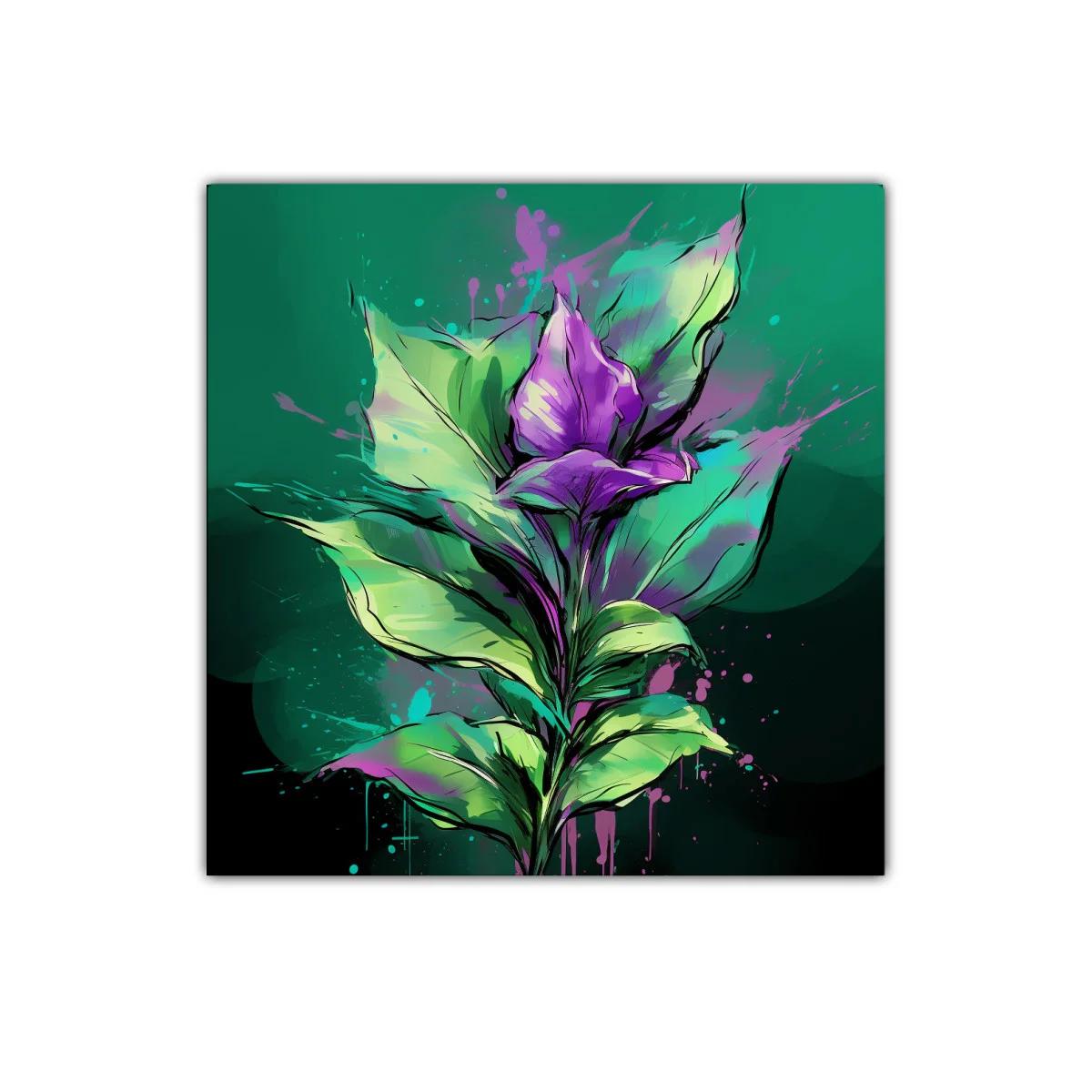 Flores vibrantes en tonos verdes y púrpuras intensos — imagen principal