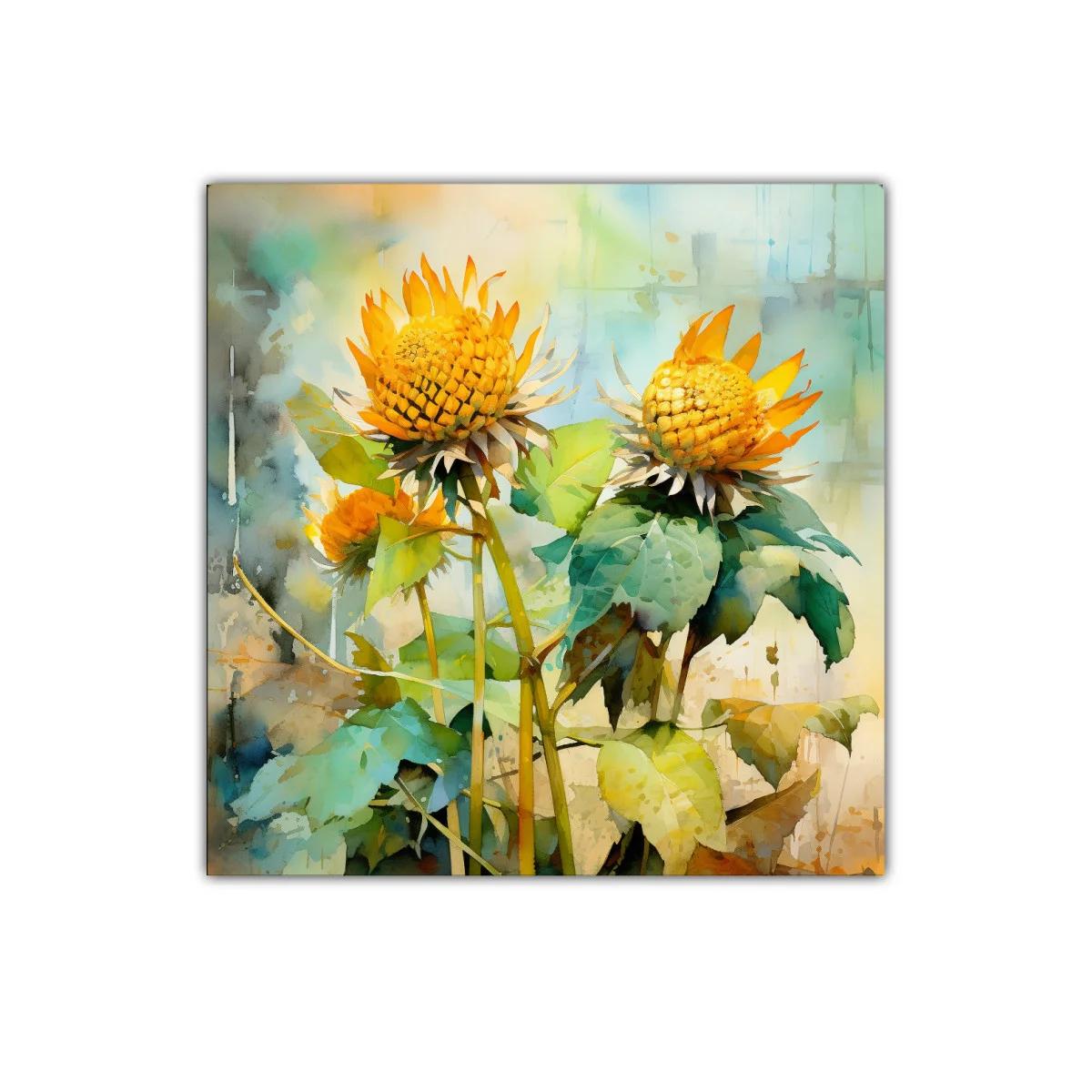 Cuadro con flores amarillas luminosas y hojas verdes — imagen principal