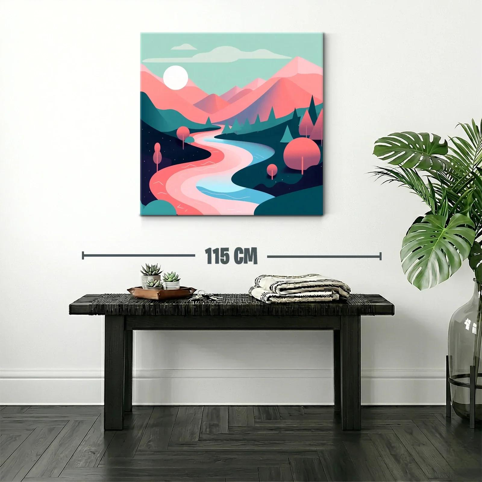 Paisaje cromático de río y montañas en tonos pastel — miniatura 2