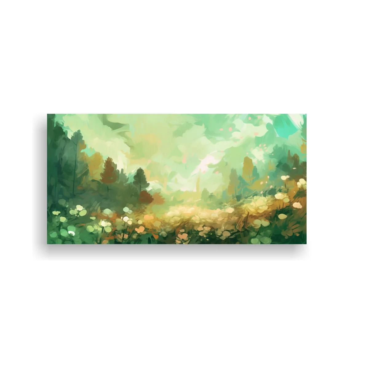 Cuadro pradera de flores silvestres con bosque luminoso