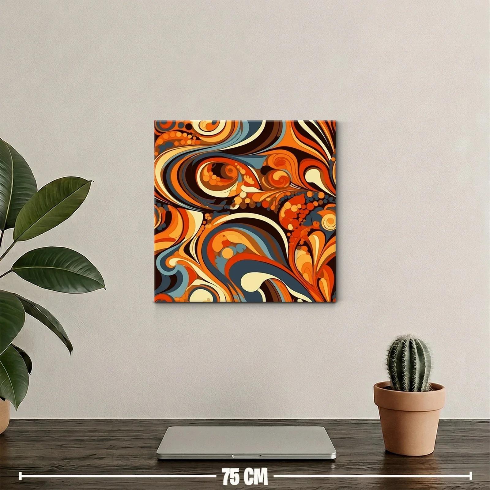 Cuadro abstracto con formas fluidas en tonos cálidos y azulados — miniatura 2