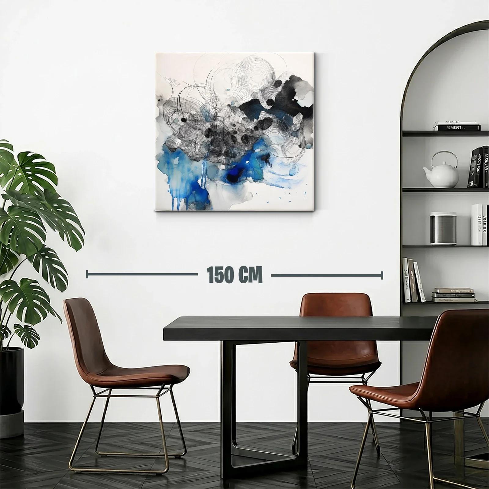 Cuadro abstracto con tonos azules y negros en movimiento fluido — miniatura 2