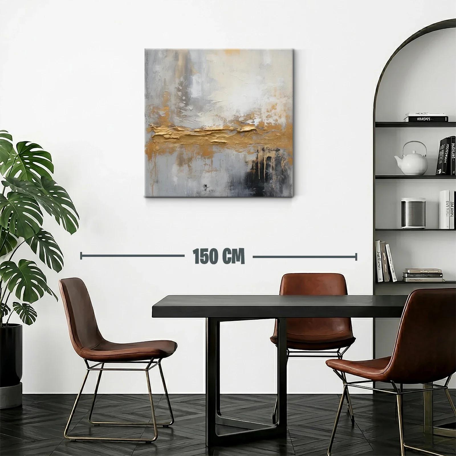 Cuadro abstracto con tonos dorados y grises modernos — miniatura 2