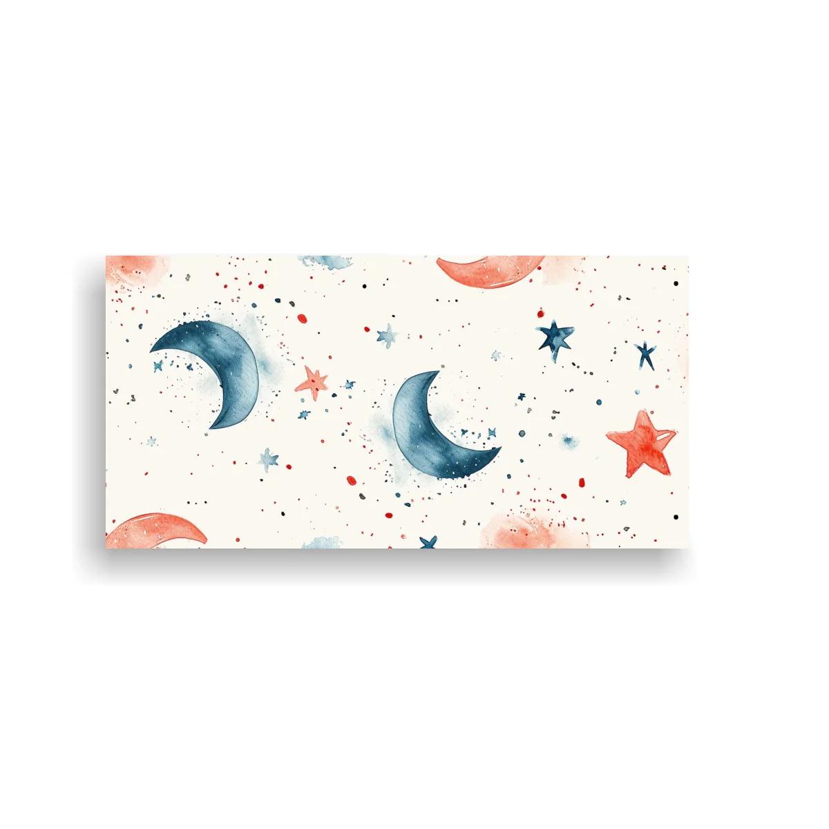 Cuadro lunas crecientes azules con estrellas coral