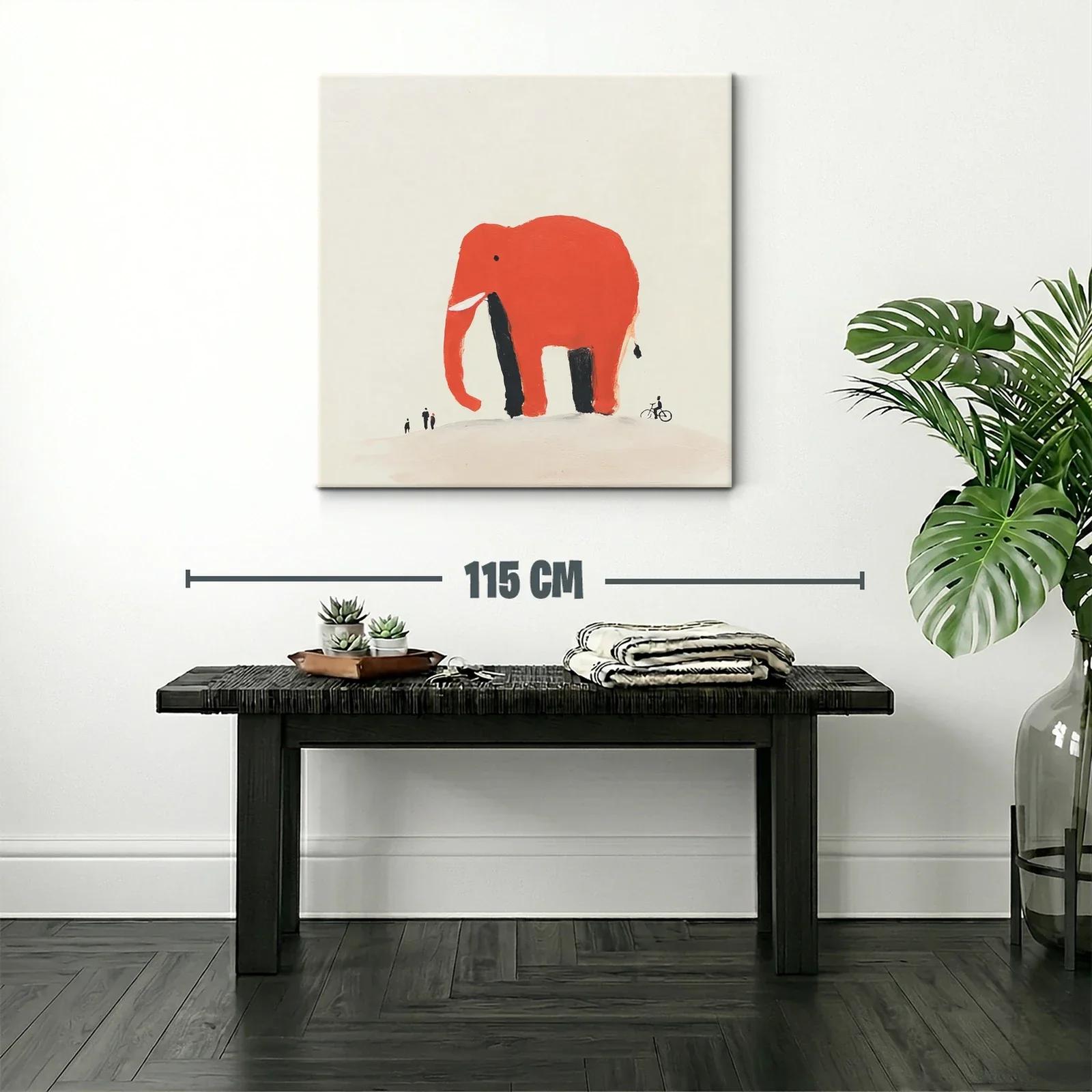 Elefante rojo sobre colina con figuras pequeñas — miniatura 2