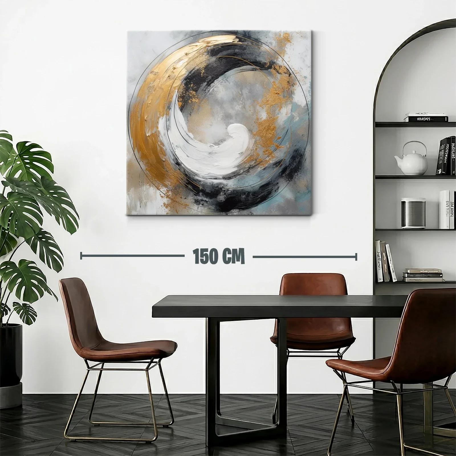 Cuadro Abstracto con Espirales Doradas y Tonos Neutros — miniatura 2