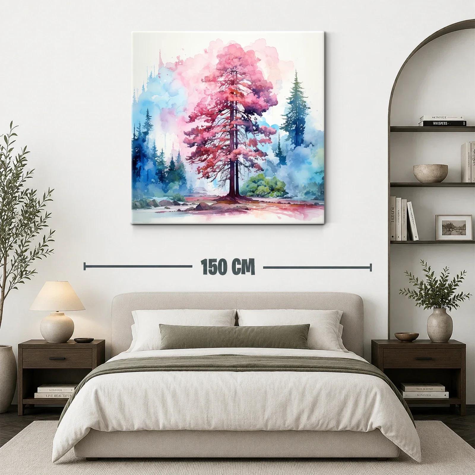 Árbol en tonos rosas y azules con efecto acuarela — miniatura 3