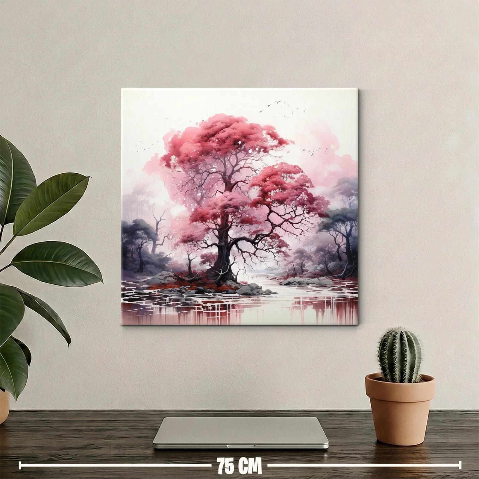 Árboles en tonos rosas en paisaje onírico y sereno — miniatura 2