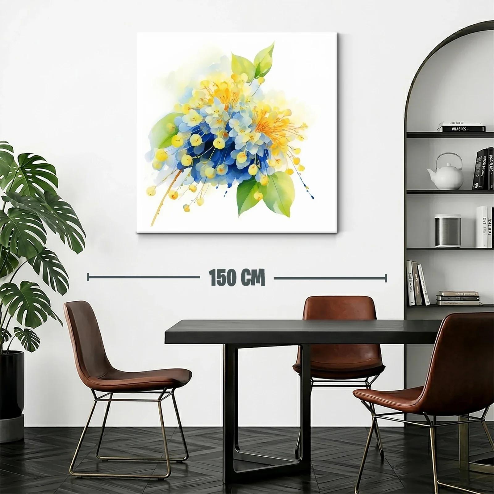Cuadro floral en tonos azules y amarillos vibrantes — miniatura 2