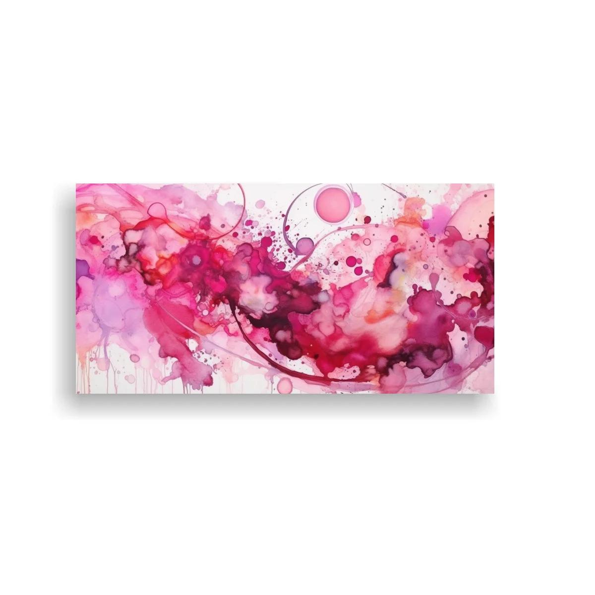 Cuadro abstracción fluida rosada con salpicaduras ondulantes