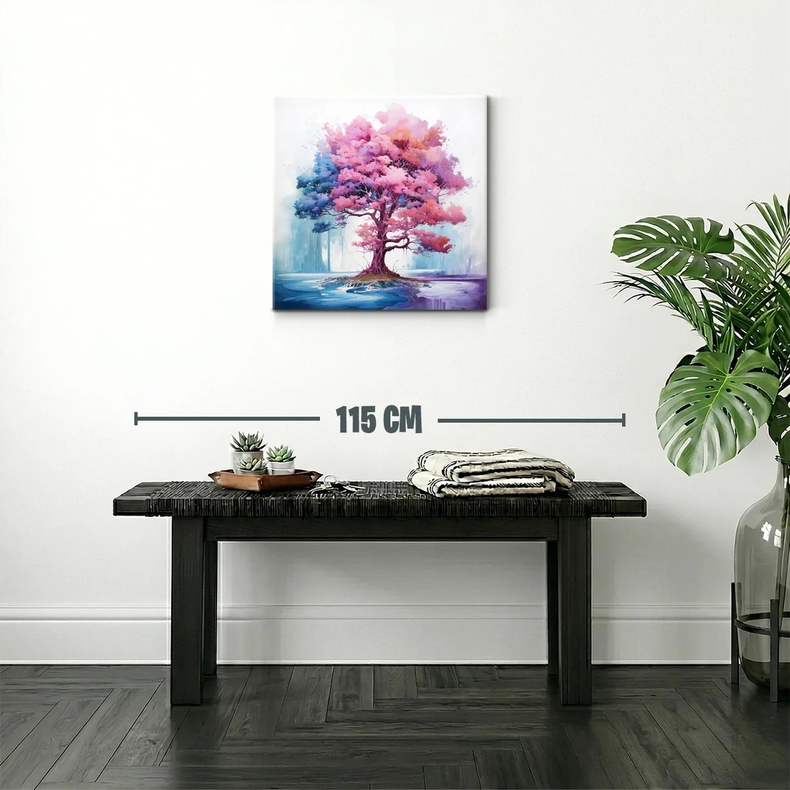 Árbol vibrante con tonos rosas y azules en paisaje onírico — miniatura 2