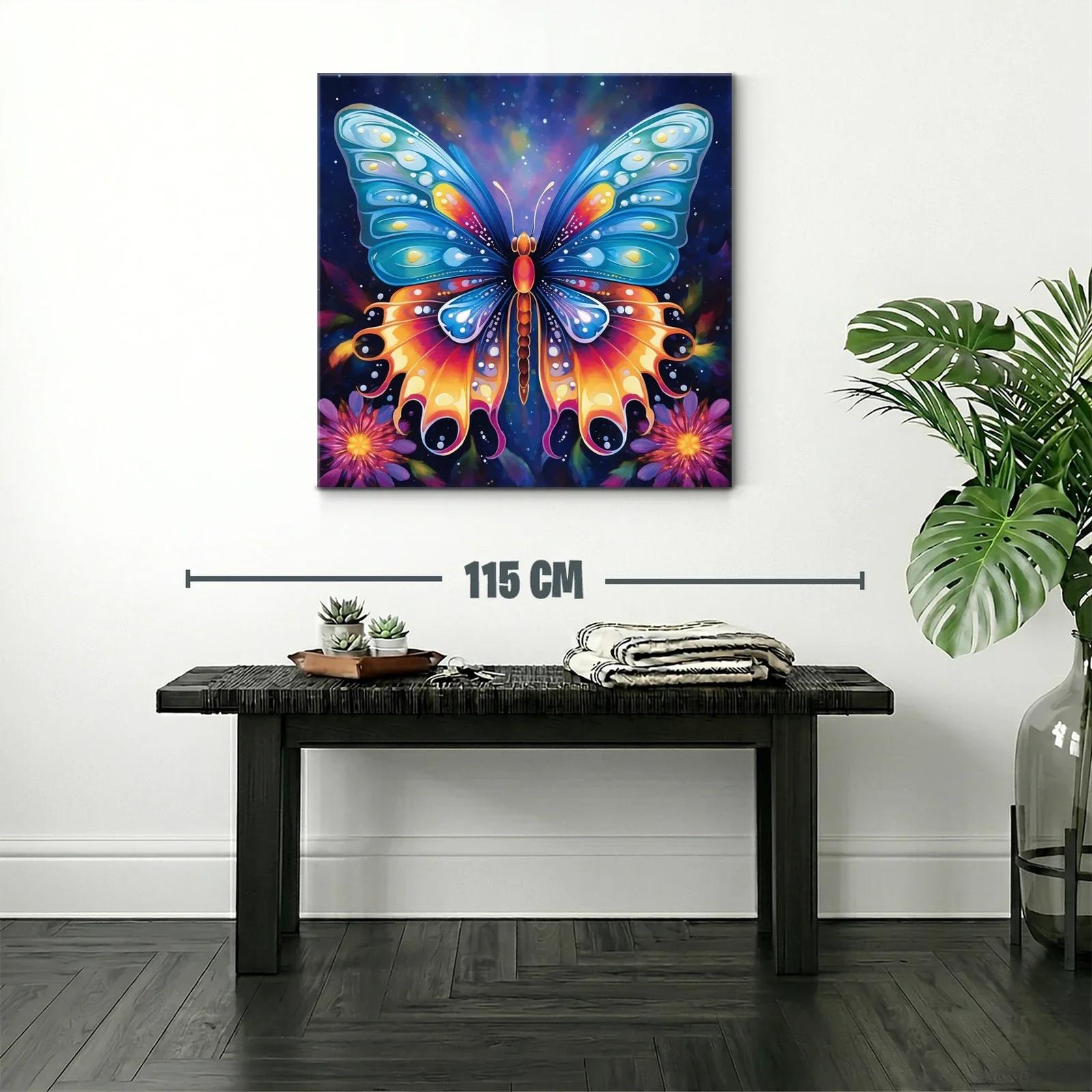 Mariposa vibrante entre flores con fondo estrellado — miniatura 2