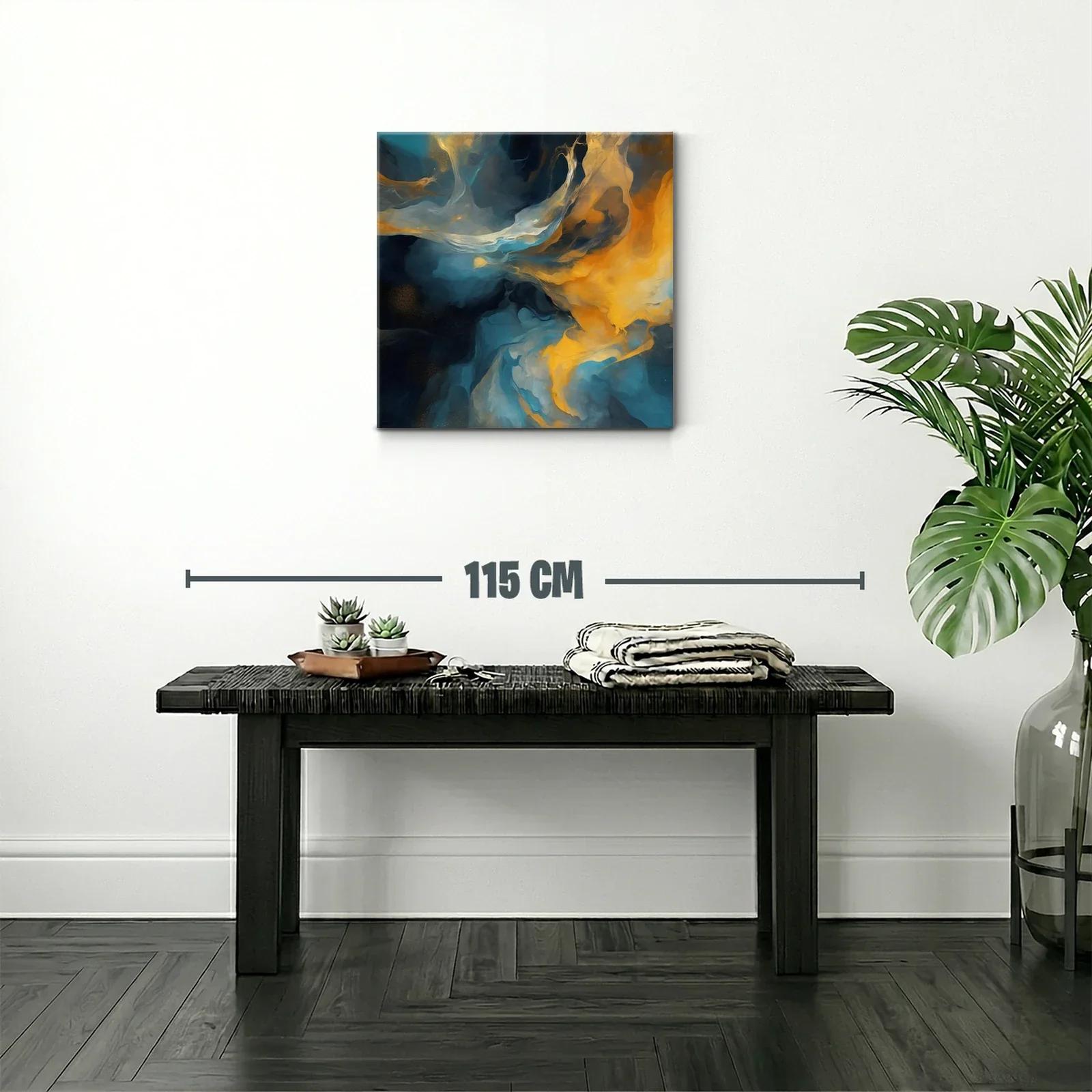 Cuadro abstracto con tonos azules y dorados vibrantes — miniatura 2