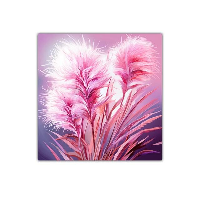 Cuadro decorativo con plumas florales en tonos rosas y blancos