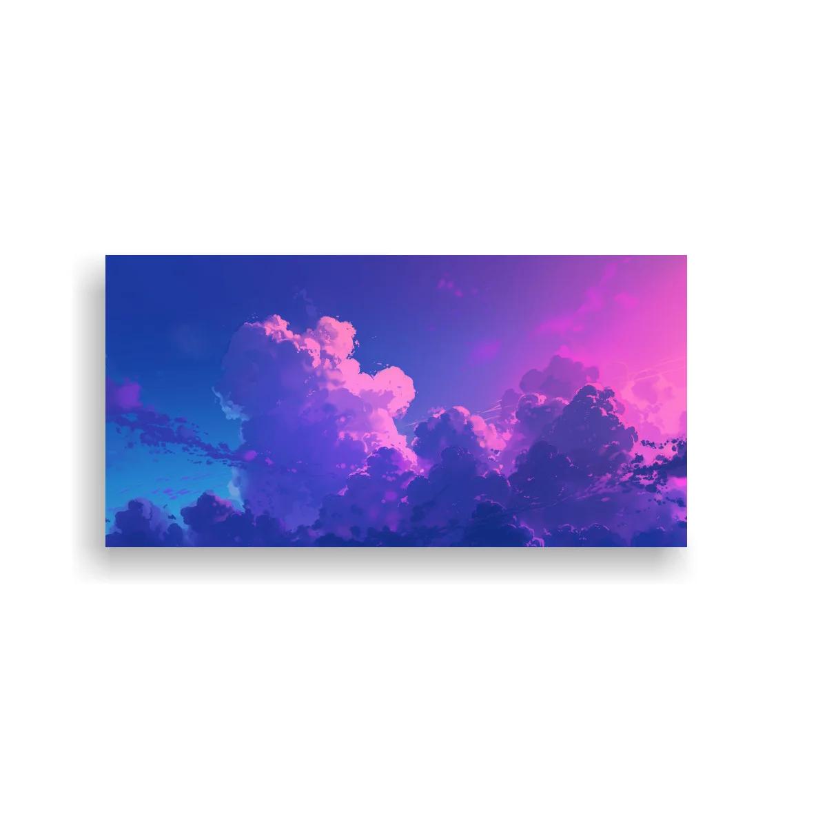Cuadro nubes voluminosas en cielo violeta y rosa