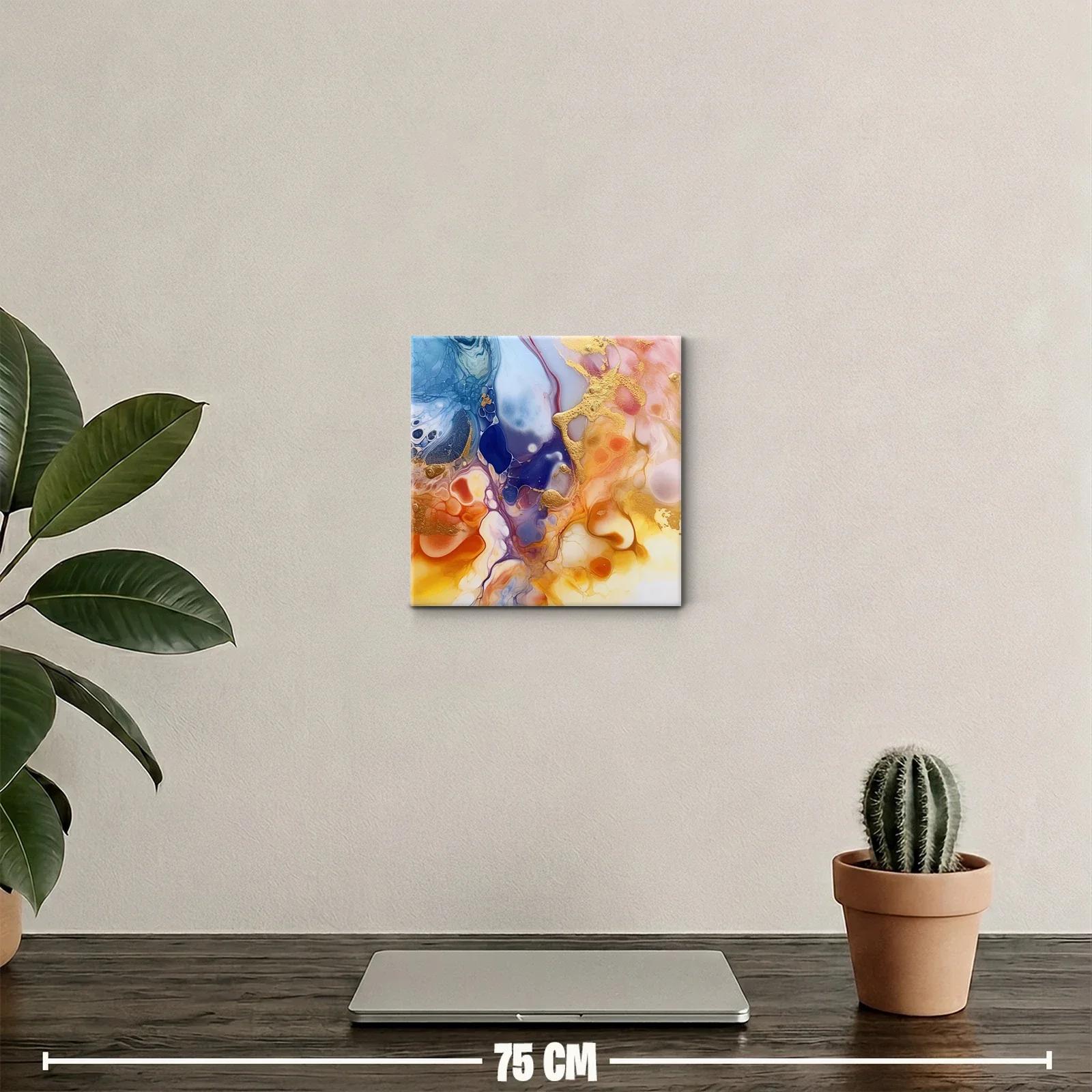 Cuadro abstracto con tonos cálidos y detalles dorados — miniatura 2