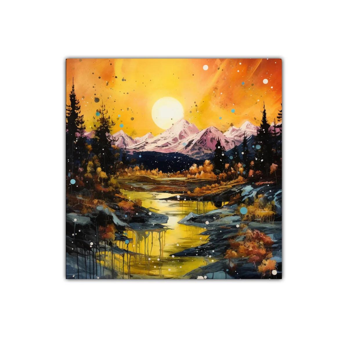 Paisaje de montaña al atardecer vibrante y sereno — imagen principal