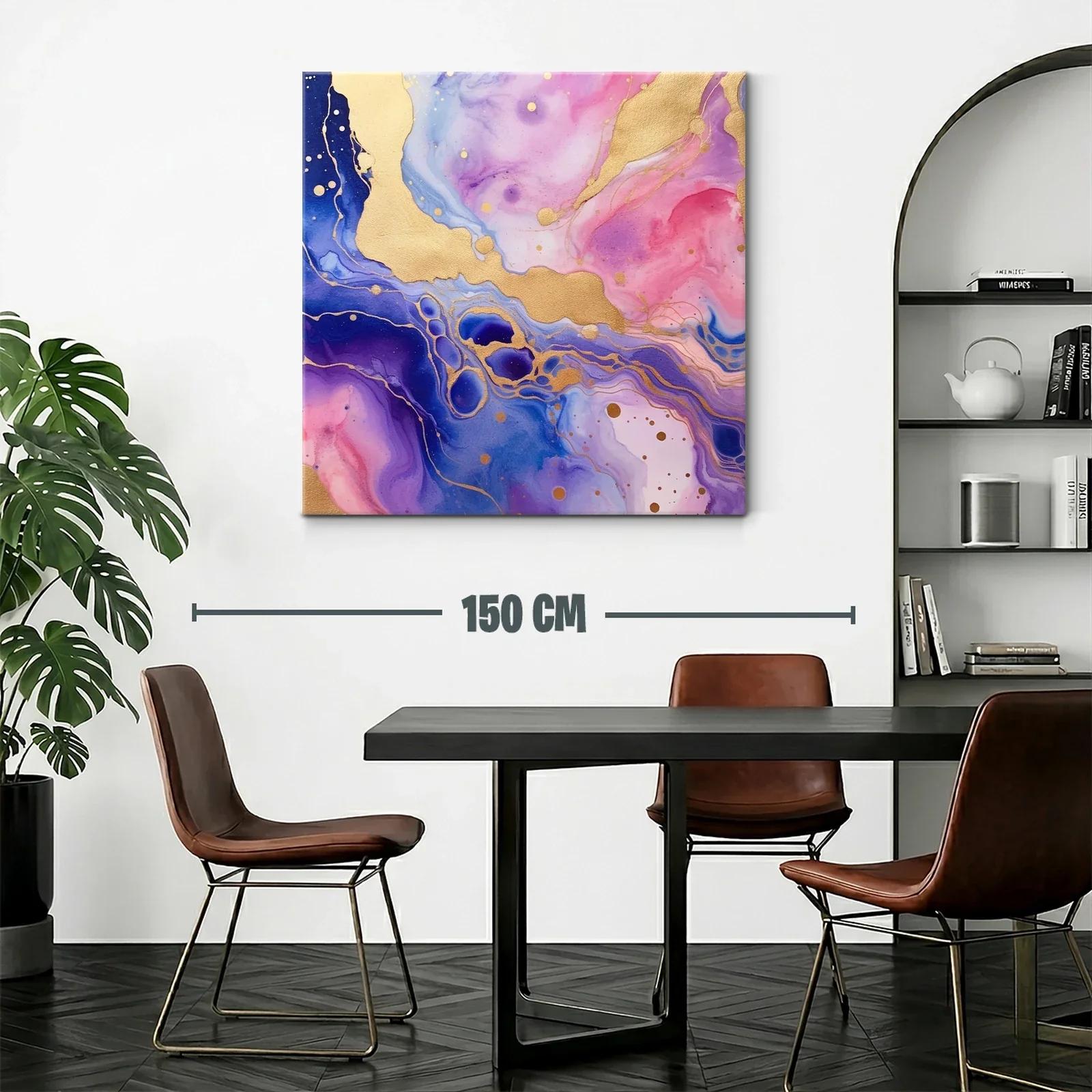 Cuadro abstracto con tonos dorados y púrpuras vibrantes — miniatura 2