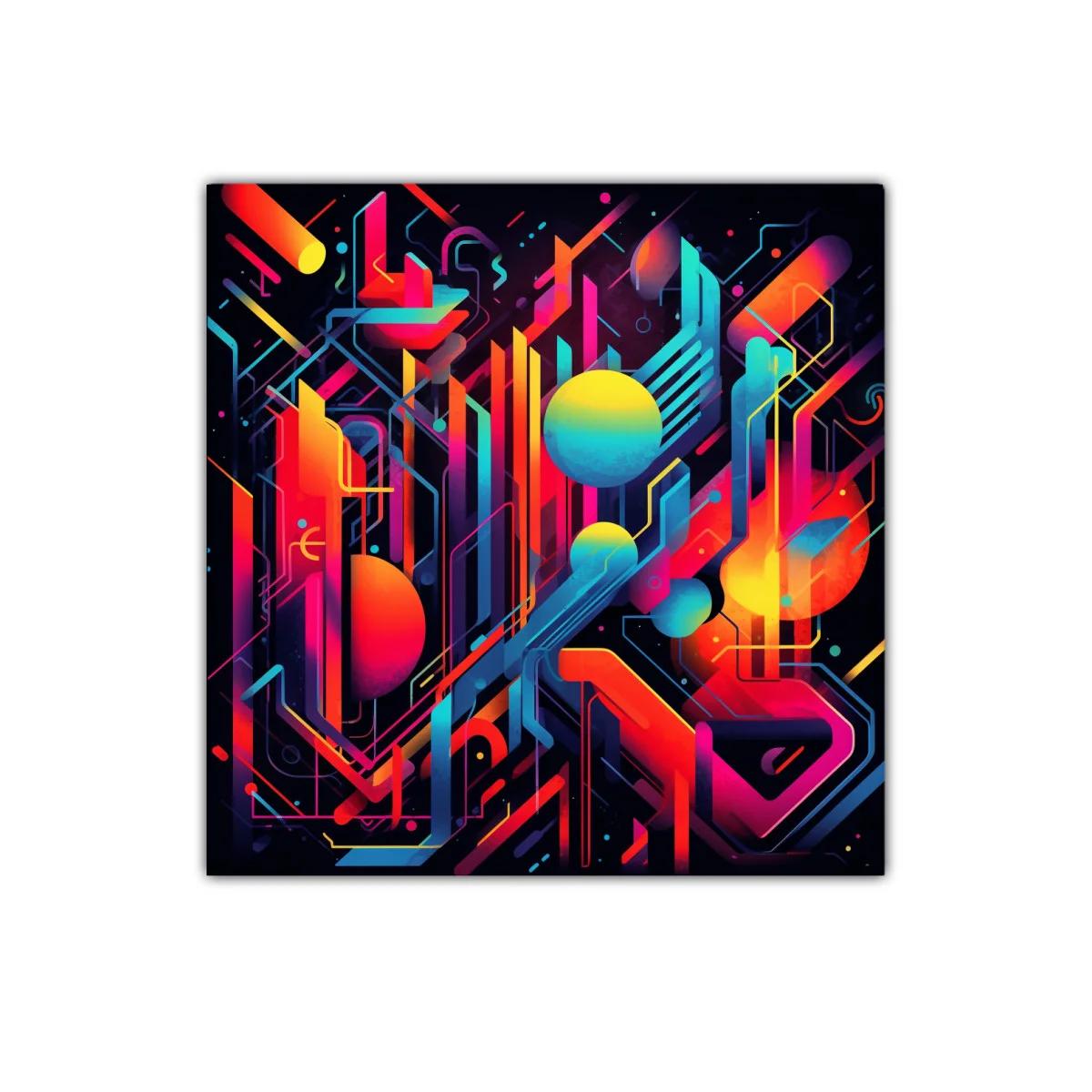 Composición abstracta con formas geométricas y colores vibrantes