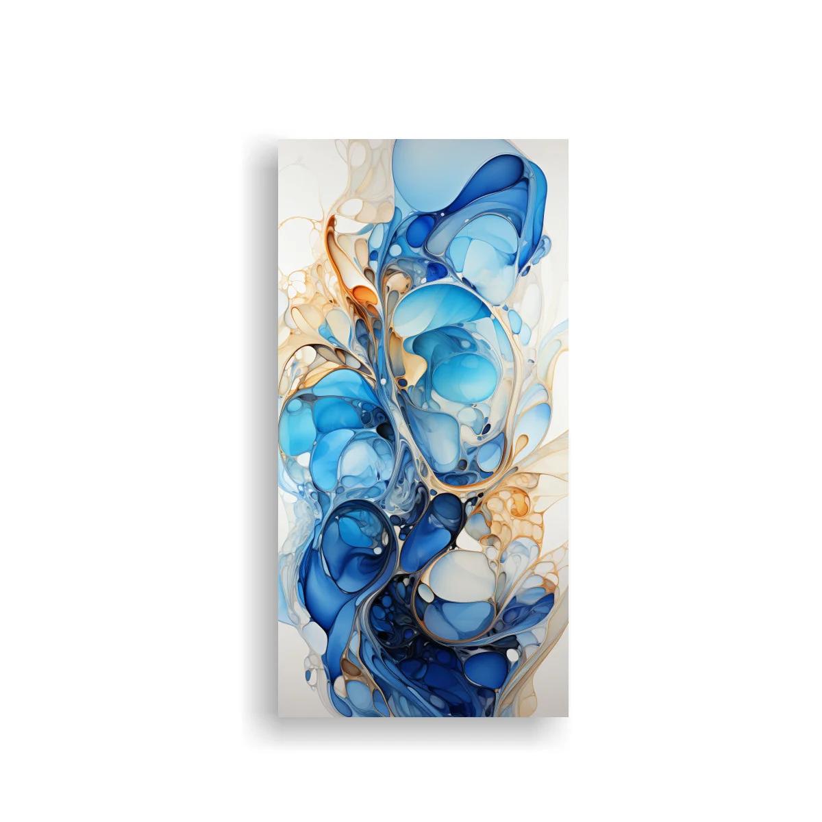 Cuadro abstracción líquida en azul con trazos dorados