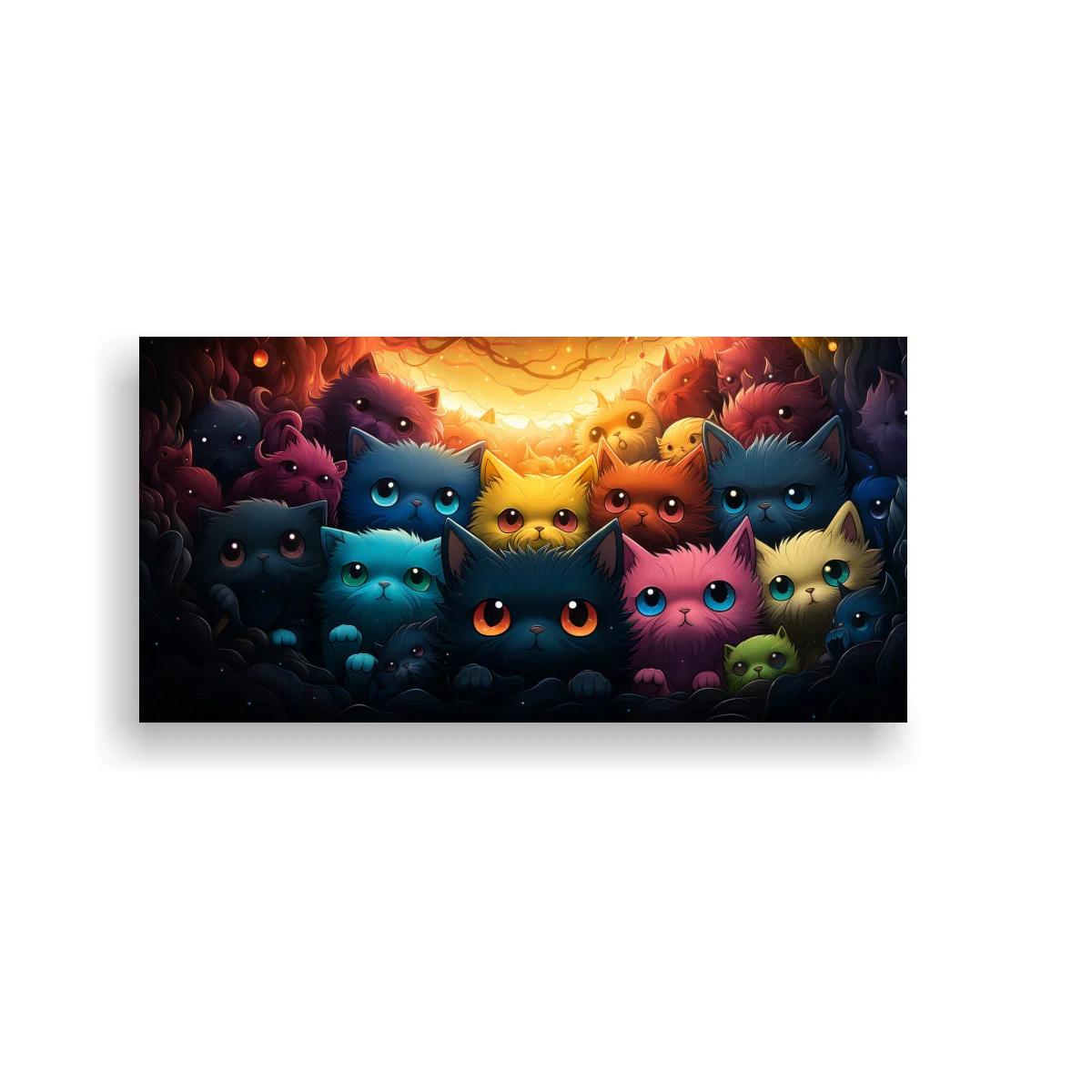 Cuadro grupo de gatos de ojos grandes con luz cálida