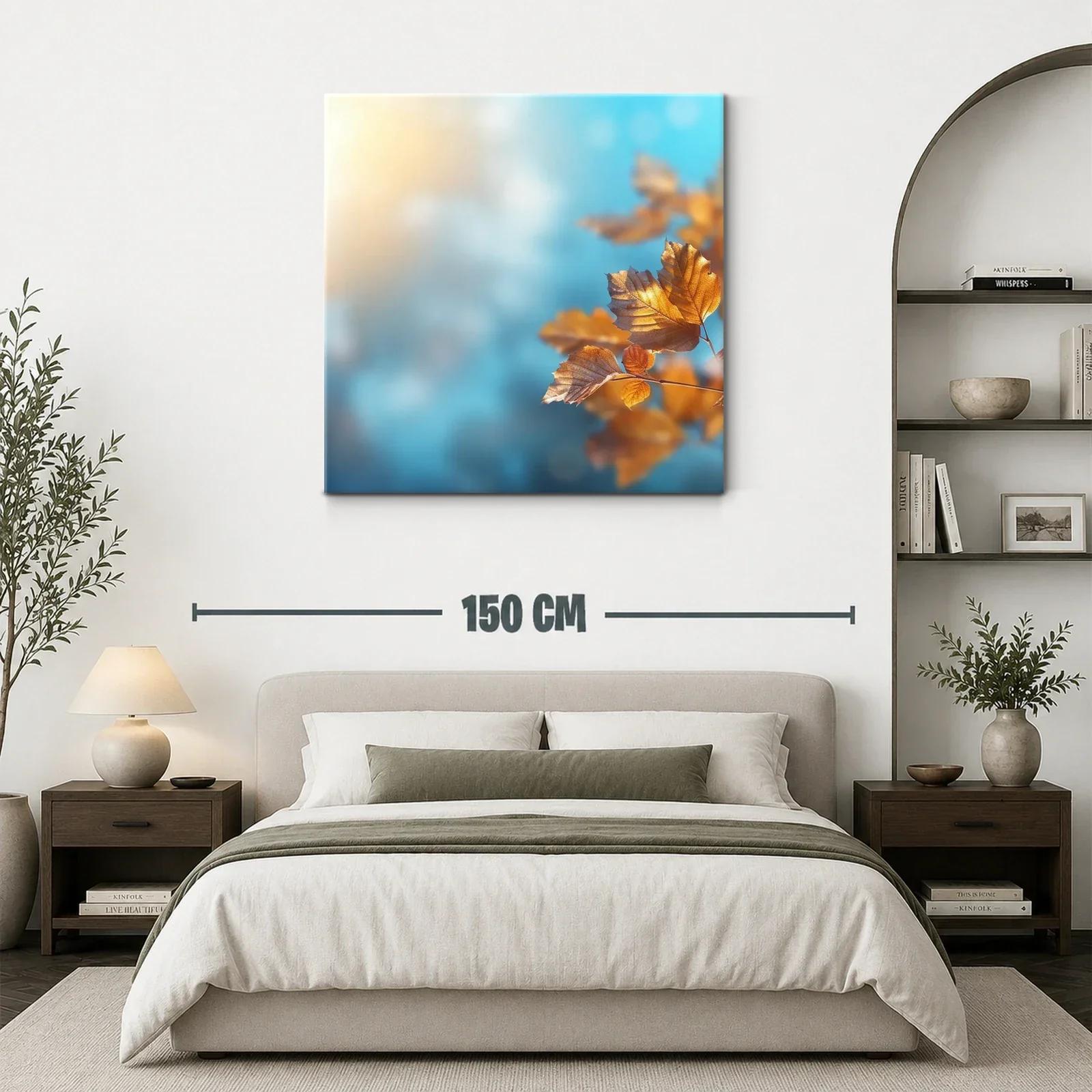 Hojas otoñales con fondo difuminado azul y luz cálida — miniatura 3