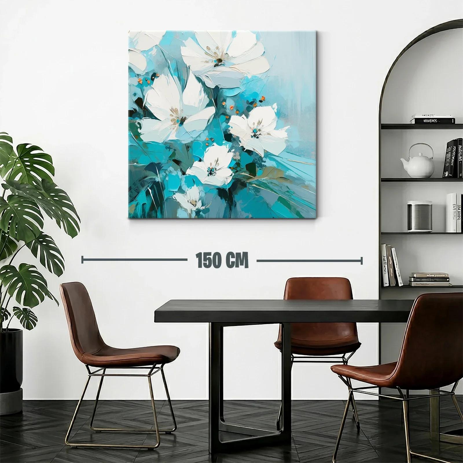 Flores blancas sobre fondo en tonos turquesa y azul — miniatura 2