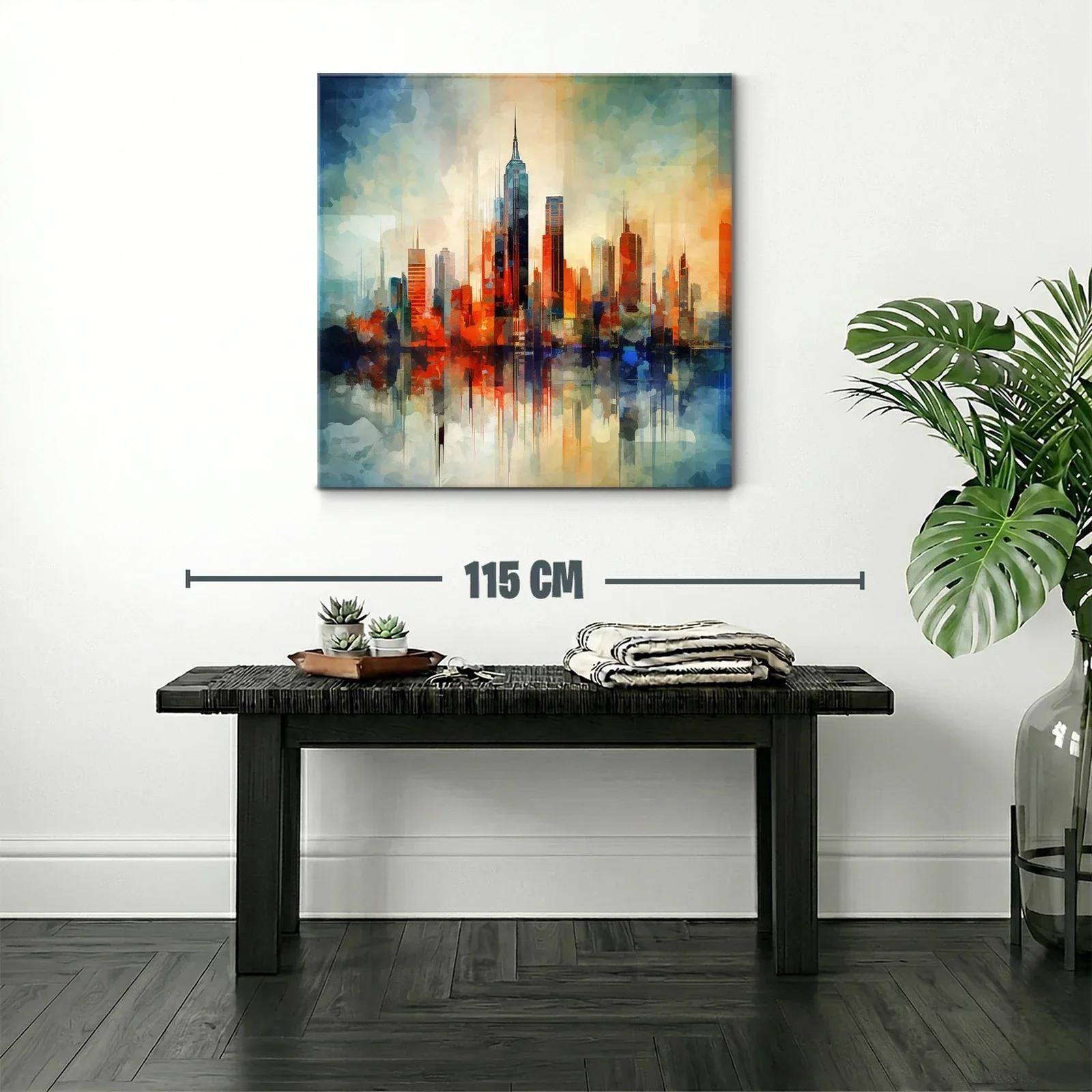 Ciudad vibrante al atardecer con reflejos abstractos — miniatura 2